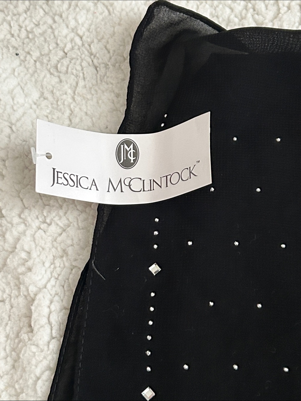 Jessica McClintock “nwt”Black scarf with Silver Beaded rhinestone Stripes - Picture 2 of 5